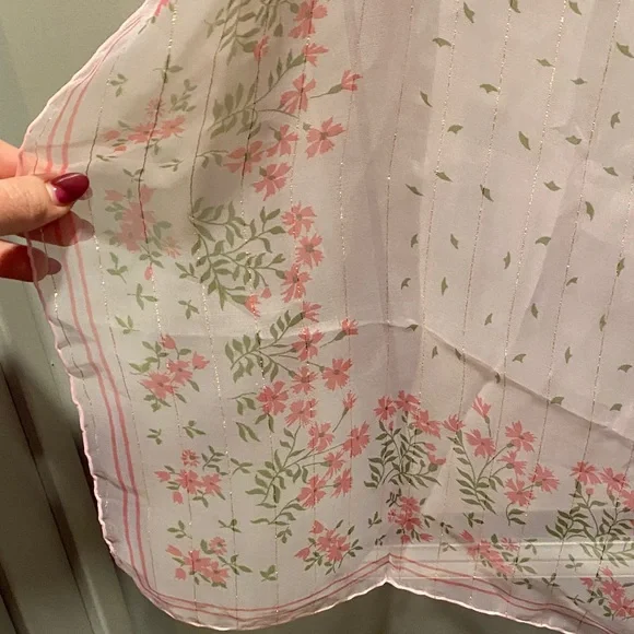 Helvetia Sheer Pink Floral Square Scarf 28x28 - Picture 2 of 5